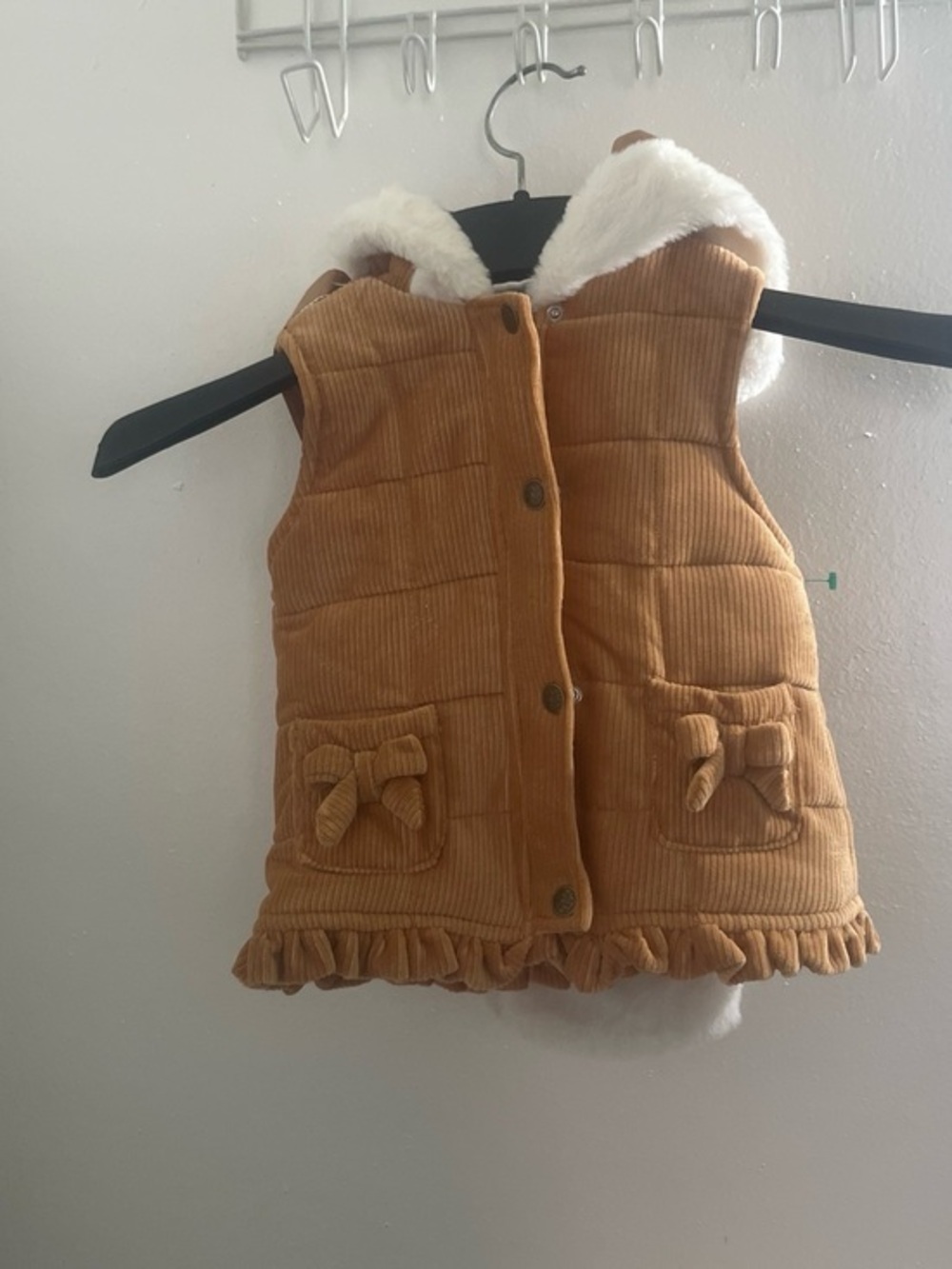 Nicole Miller Girls' Corduroy Teddy-Lined Hooded Vest in Tan - Picture 1 of 6